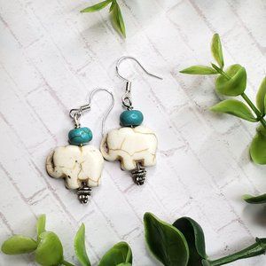 3/$18 Boho Elephant Earrings Turquoise Howlite Natural Stone Sterling Hooks